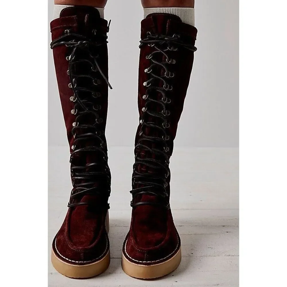New Free People Ava Tall Lace Up Boots Size 37